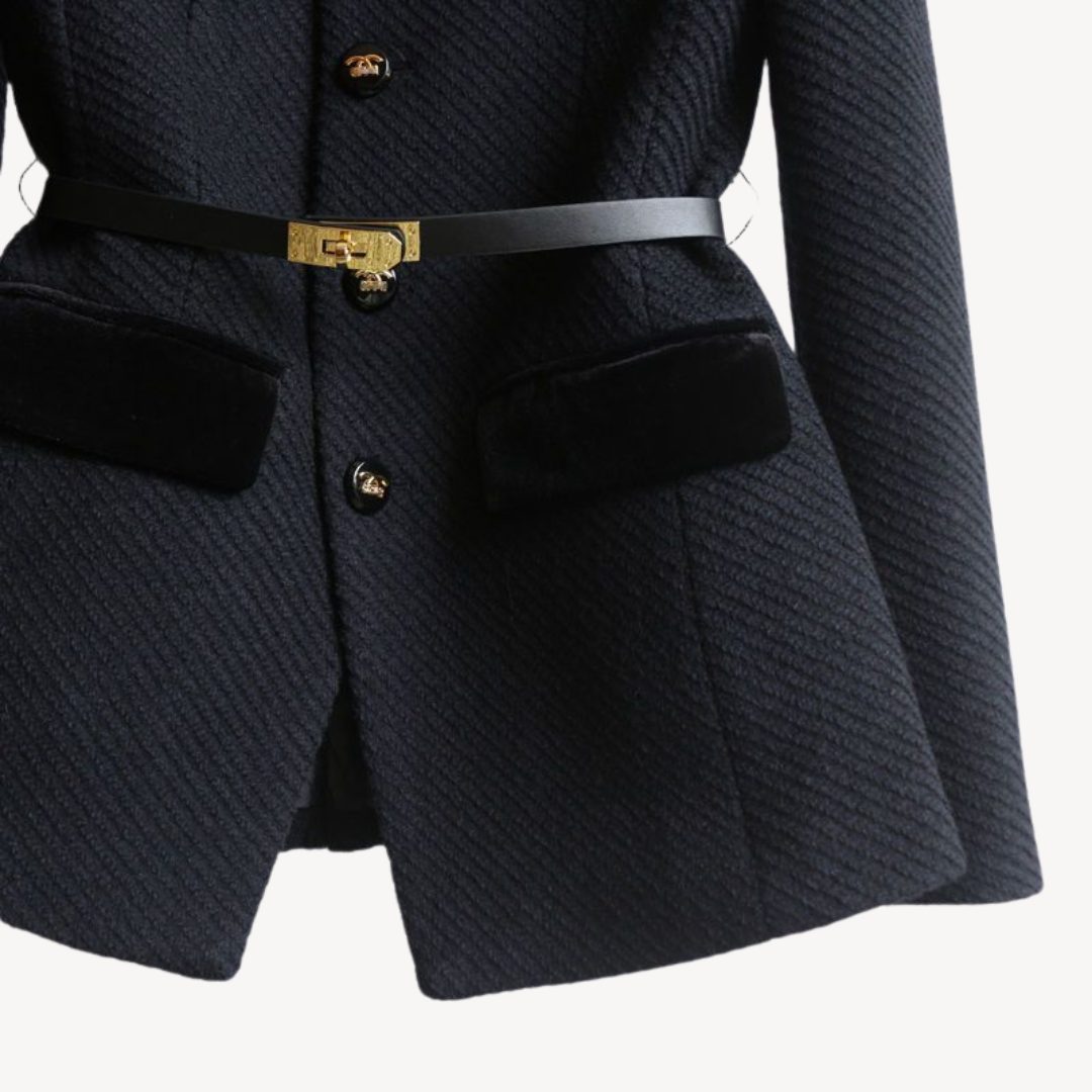Tweed Peplum Blazer met Lange Mouwen en Riem voor Dames - View 3