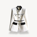 Tweed Peplum Blazer met Lange Mouwen en Riem voor Dames - White