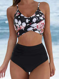 Tweedelige Bikini Set met Bandeau Bovenstuk voor Dames - Bloemen