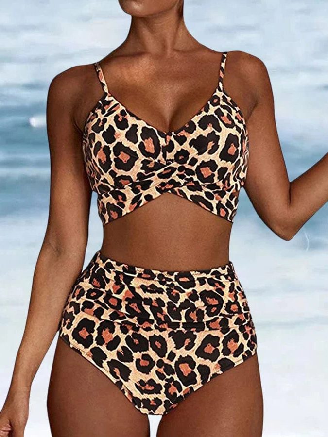 Tweedelige Bikini Set met Bandeau Bovenstuk voor Dames - Luipaard