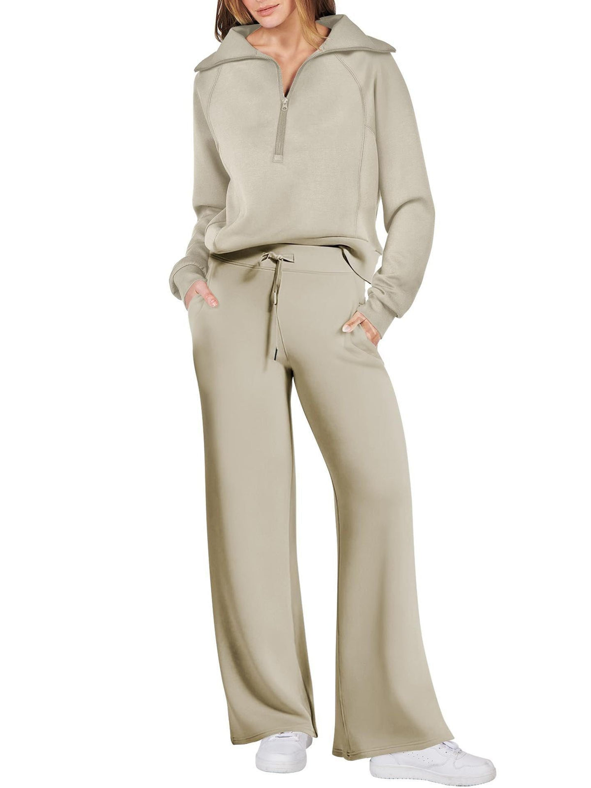 Tweedelige Joggingset met Rits voor Dames - Beige