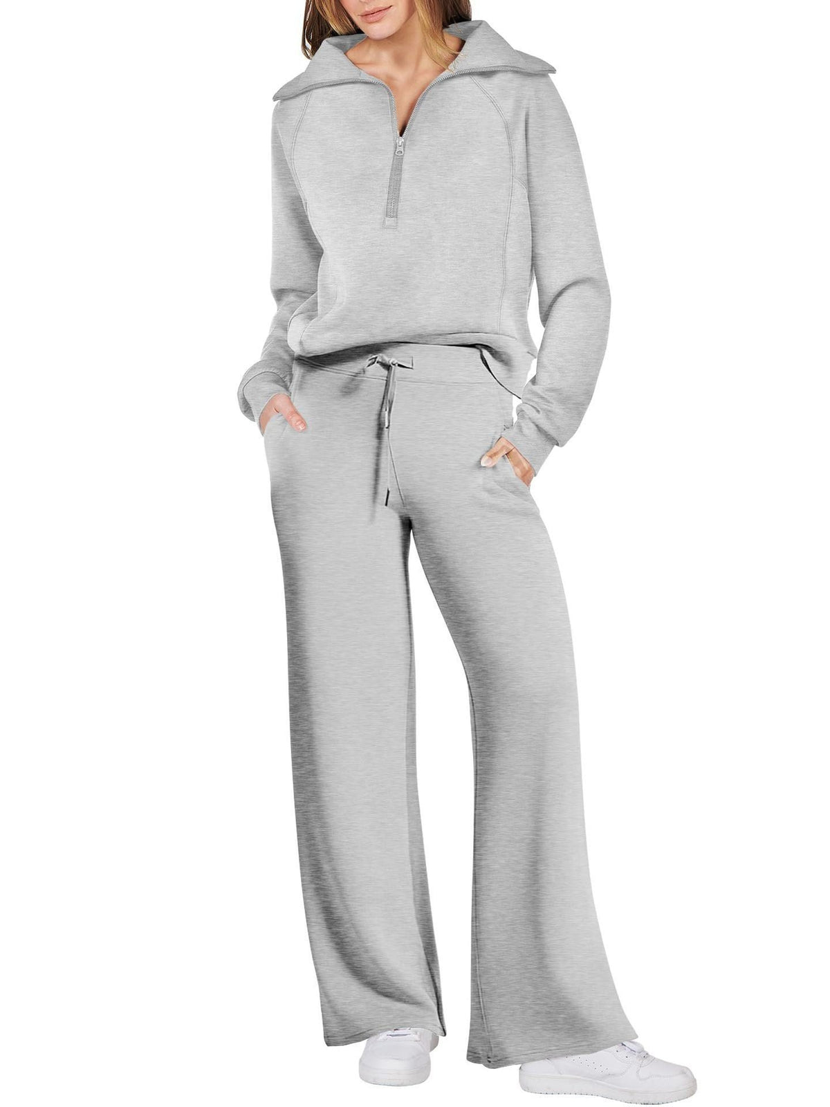 Tweedelige Joggingset met Rits voor Dames - Lichtgrijs