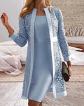 Tweedelige Kant Set met Lange Mouwen voor Dames - Blauw