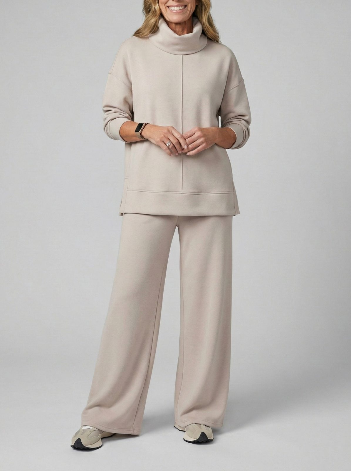 Tweedelige Set met Opstaande Kraag voor Dames - Beige