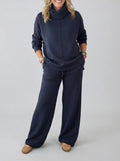 Tweedelige Set met Opstaande Kraag voor Dames - Donkerblauw
