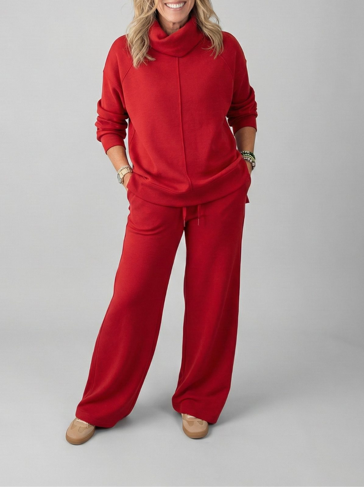 Tweedelige Set met Opstaande Kraag voor Dames - Rood