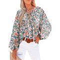 Blouse met Volumineuze Mouwen en Bloemenprint voor Dames - Groen