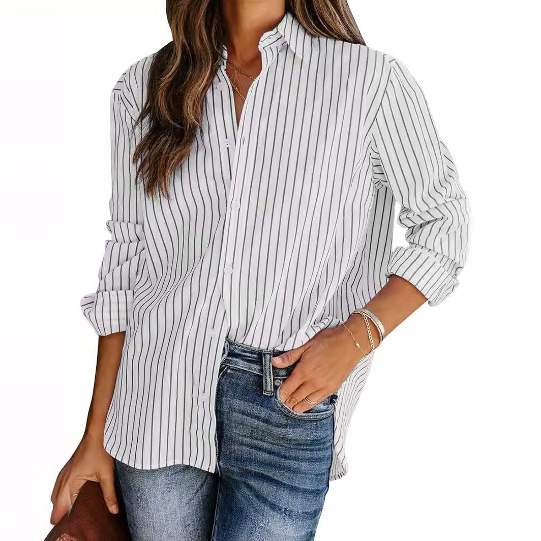 Gestreepte Blouse met Klassieke Kraag voor Dames