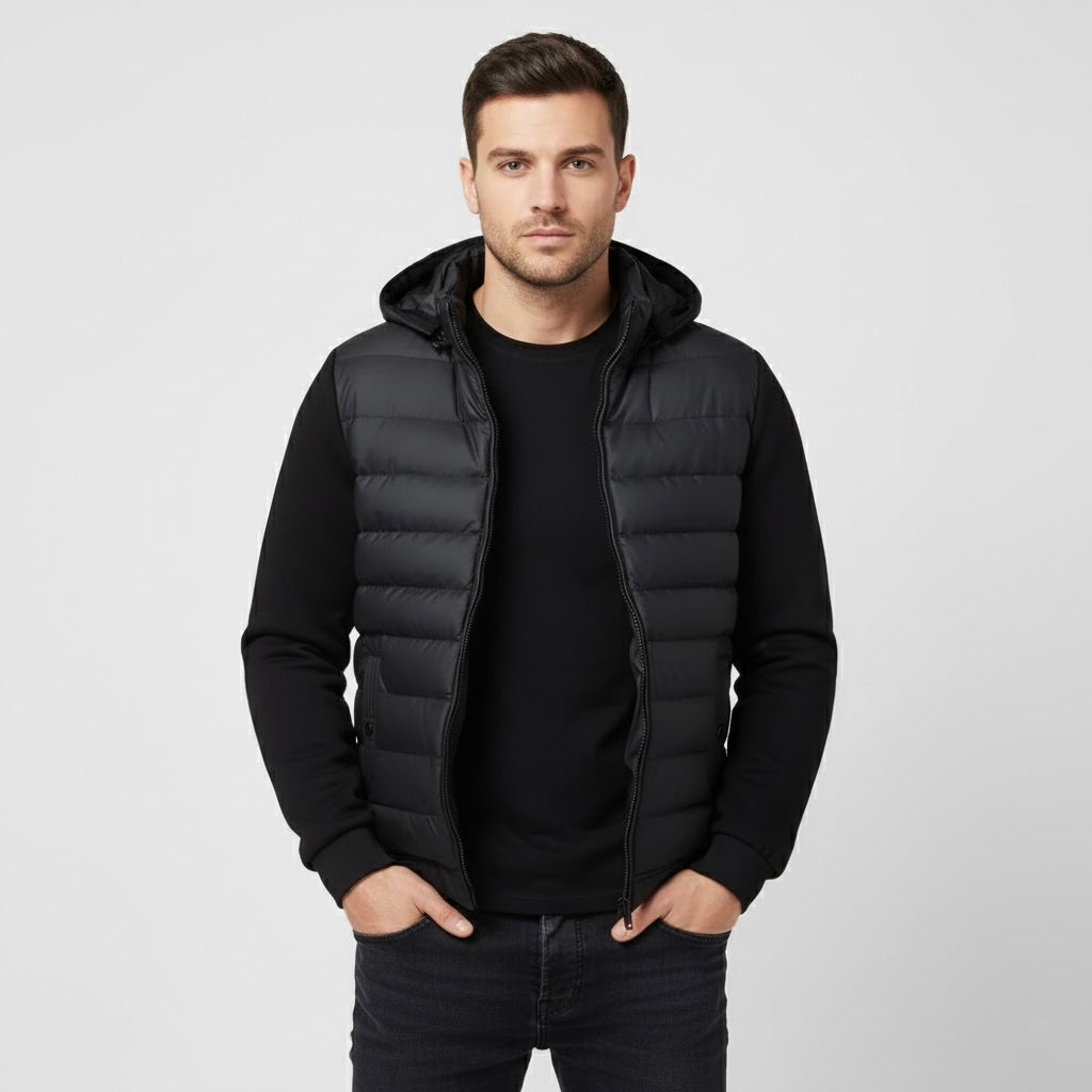 Gewatteerd Hybride Winterjas met Gebreide Mouwen en Capuchon voor Heren
