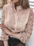 Kant Blouse met Opstaande Kraag en Lange Mouwen voor Dames - Roze
