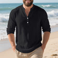 Henley Shirt met Textuurpatroon voor Heren - View 5