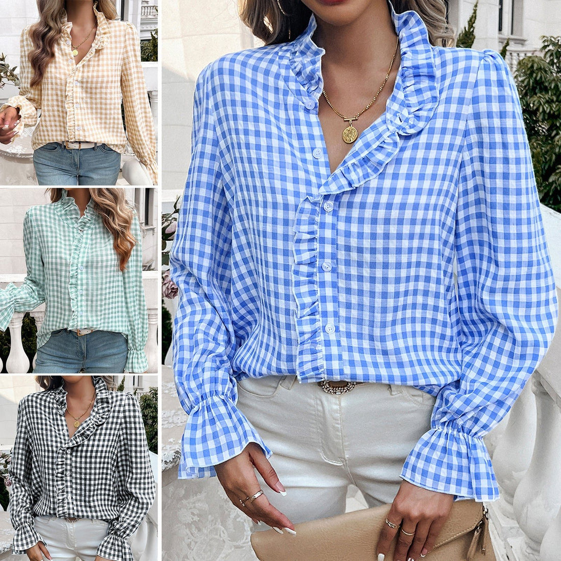 Gestreepte Blouse met Ruches en Knoopsluiting voor Dames