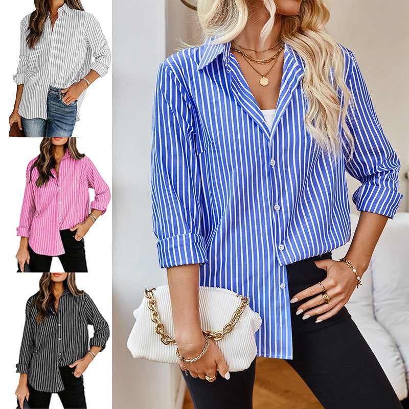 Gestreepte Blouse met Klassieke Kraag voor Dames