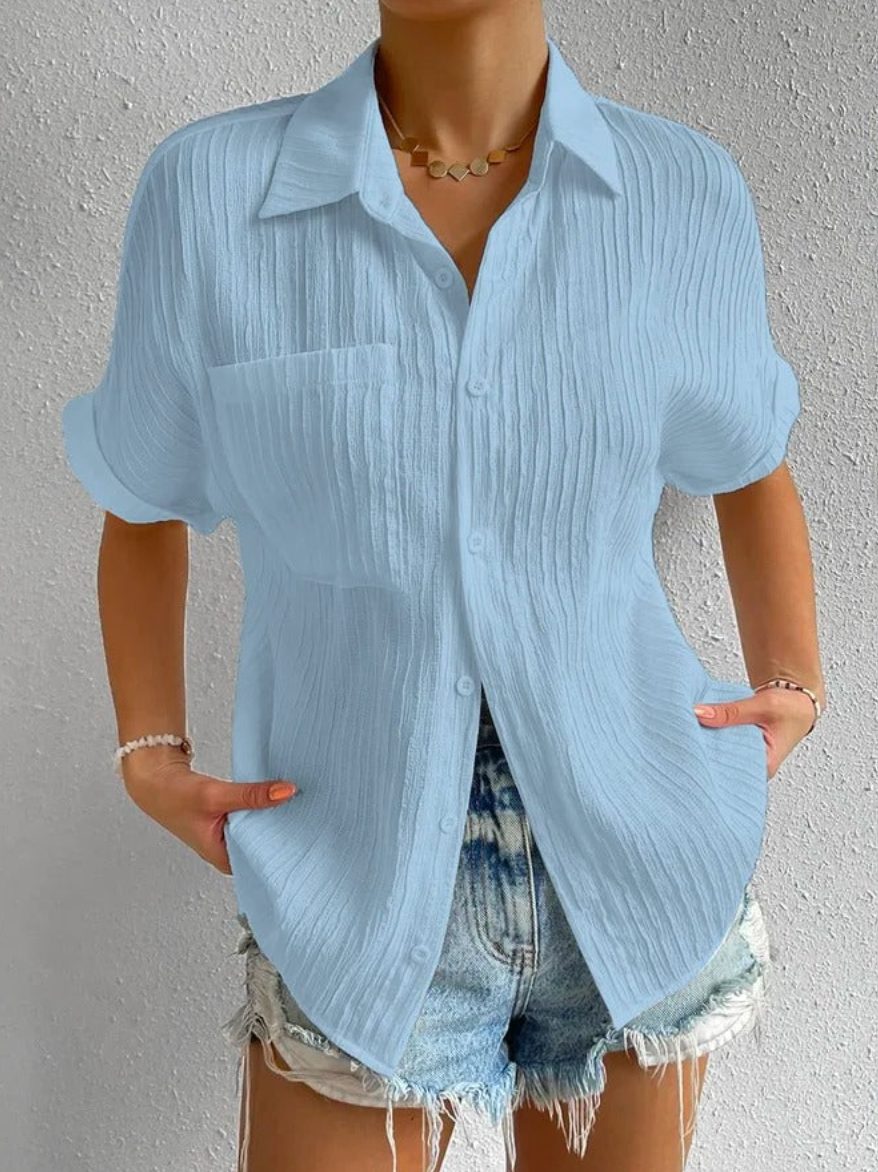 Oversized Geknöpfte Blouse voor Dames - Blauw