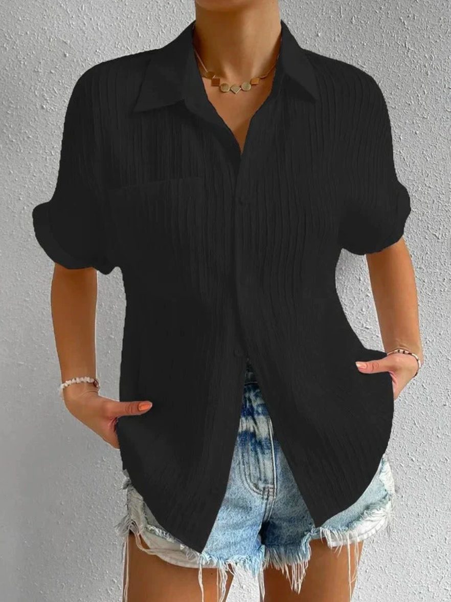 Oversized Geknöpfte Blouse voor Dames - Zwart