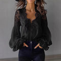 Blouse met Kant en Ruches Lange Mouwen voor Dames - View 2