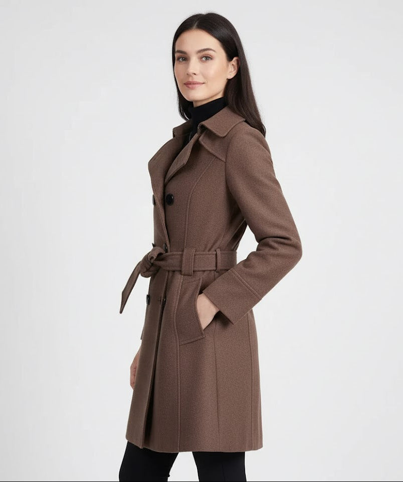 Halflange Wollen Winterjas met Ceintuur voor Dames