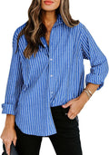 Gestreepte Blouse met Klassieke Kraag voor Dames - Blauw