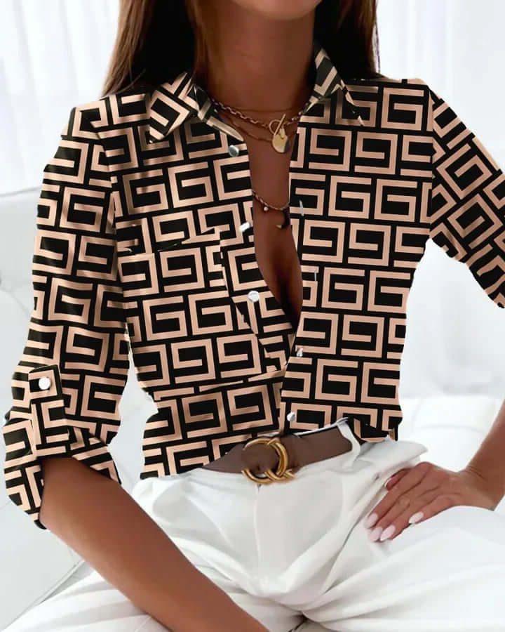 Gestreepte Blouse met Lange Mouwen voor Dames - Bruin