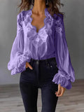 Blouse met Kant en Ruches Lange Mouwen voor Dames - Paars