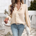 Gestreepte Blouse met Ruches en Knoopsluiting voor Dames - Khaki