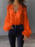 Blouse met Kant en Ruches Lange Mouwen voor Dames - Oranje