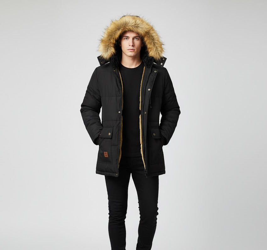 Gevoerde Parka Winterjas met Bontkraag voor Heren