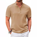 Geruite Henley-Shirt met Korte Mouwen voor Heren - Khaki