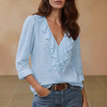V-Hals Blouse met Bloemenborduuring voor Dames - View 3