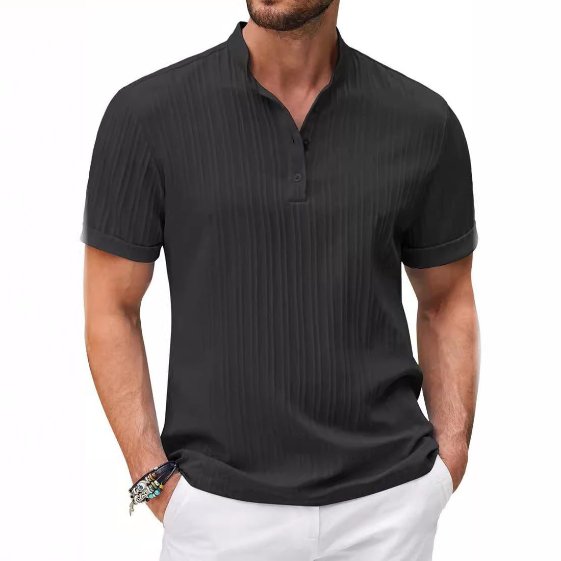 Geruite Henley-Shirt met Korte Mouwen voor Heren