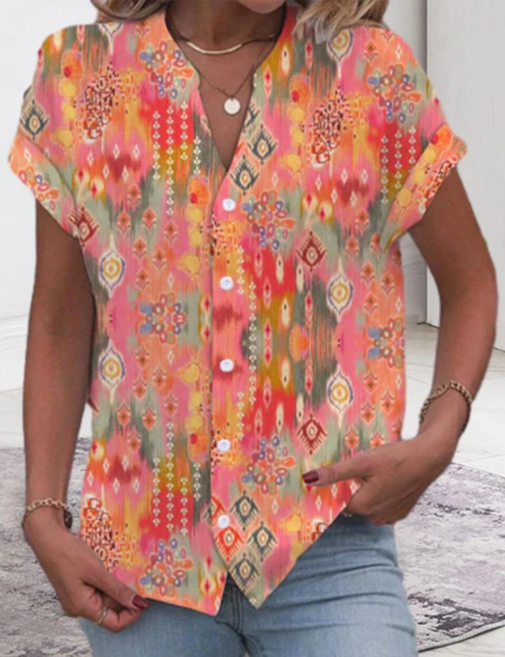 V-hals Blouse met Korte Mouwen voor Dames