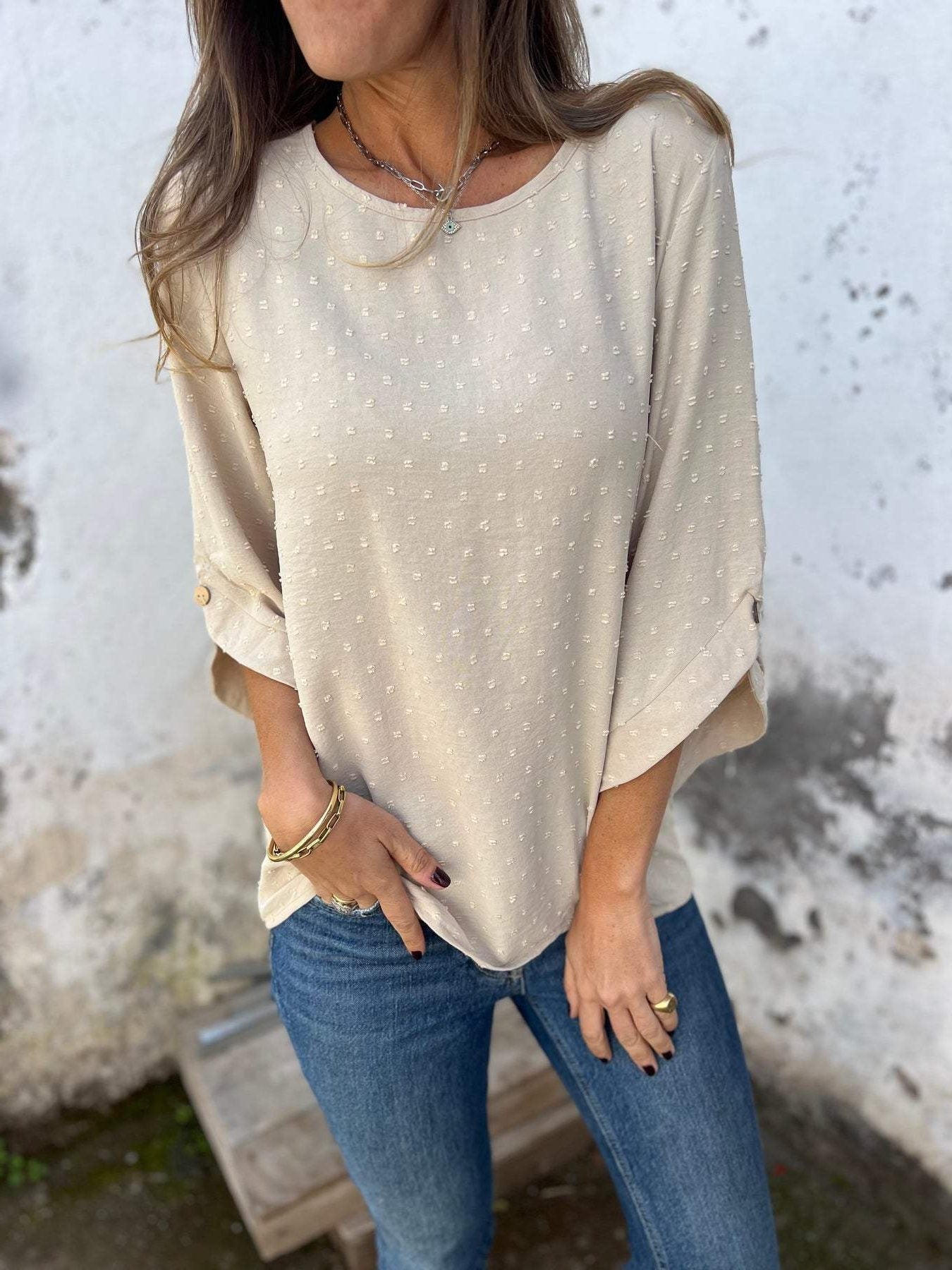 Blouse met Puntjespatroon voor Dames - Khaki