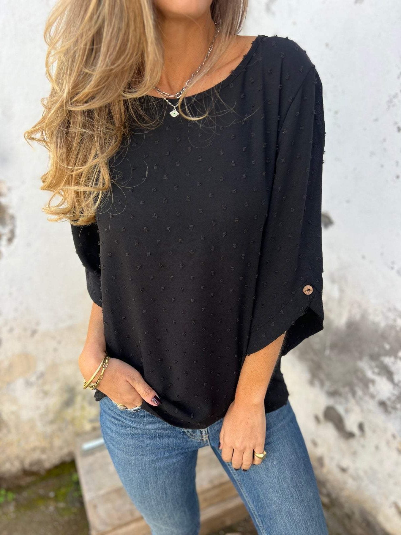Blouse met Puntjespatroon voor Dames - Zwart