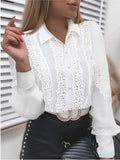 Kant Blouse met Opstaande Kraag en Lange Mouwen voor Dames - (Omgeslagen kraag)