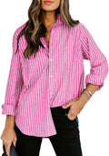 Gestreepte Blouse met Klassieke Kraag voor Dames - Roze