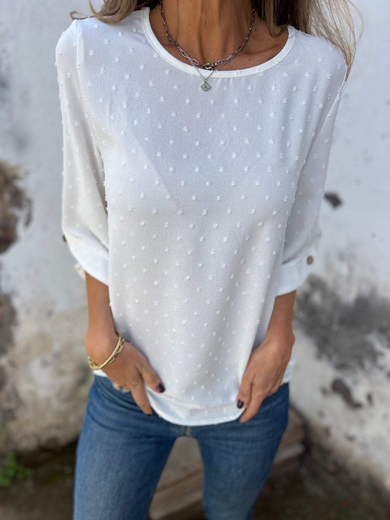 Blouse met Puntjespatroon voor Dames - Wit