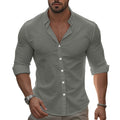 Button-Down Overhemd met Opstaande Kraag voor Heren - Donkergrijs
