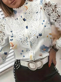 Kant Blouse met Opstaande Kraag en Lange Mouwen voor Dames - View 3