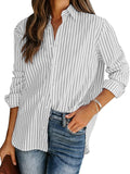 Gestreepte Blouse met Klassieke Kraag voor Dames - Wit