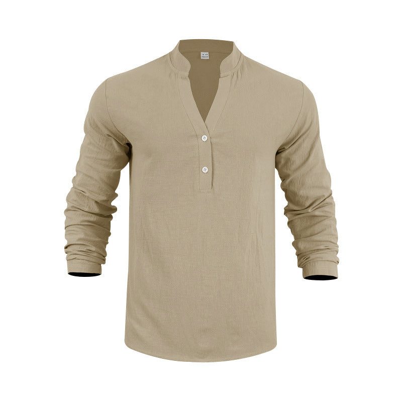 Henley Shirt met Textuurpatroon voor Heren - Khaki