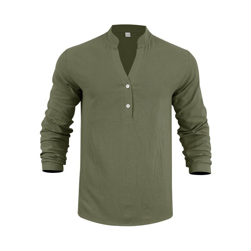 Henley Shirt met Textuurpatroon voor Heren - Olijfgroen