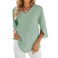 V-Hals Blouse met 3/4 Mouwen voor Dames - Groen