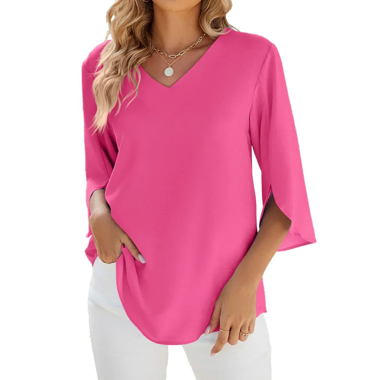 V-Hals Blouse met 3/4 Mouwen voor Dames