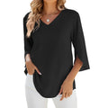 V-Hals Blouse met 3/4 Mouwen voor Dames - Zwart