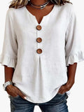V-hals Blouse met Knoopsluiting en Ruffles voor Dames