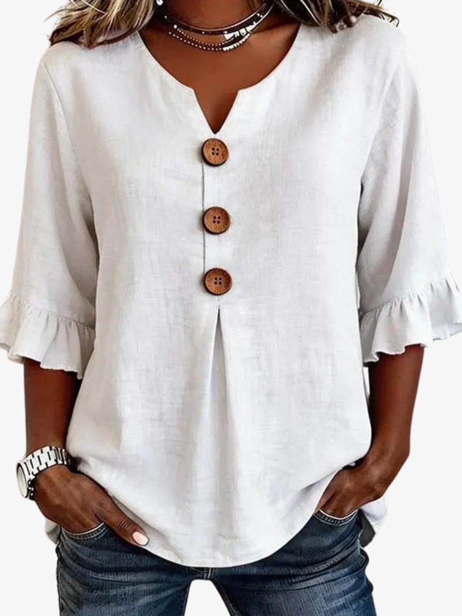 V-hals Blouse met Knoopsluiting en Ruffles voor Dames
