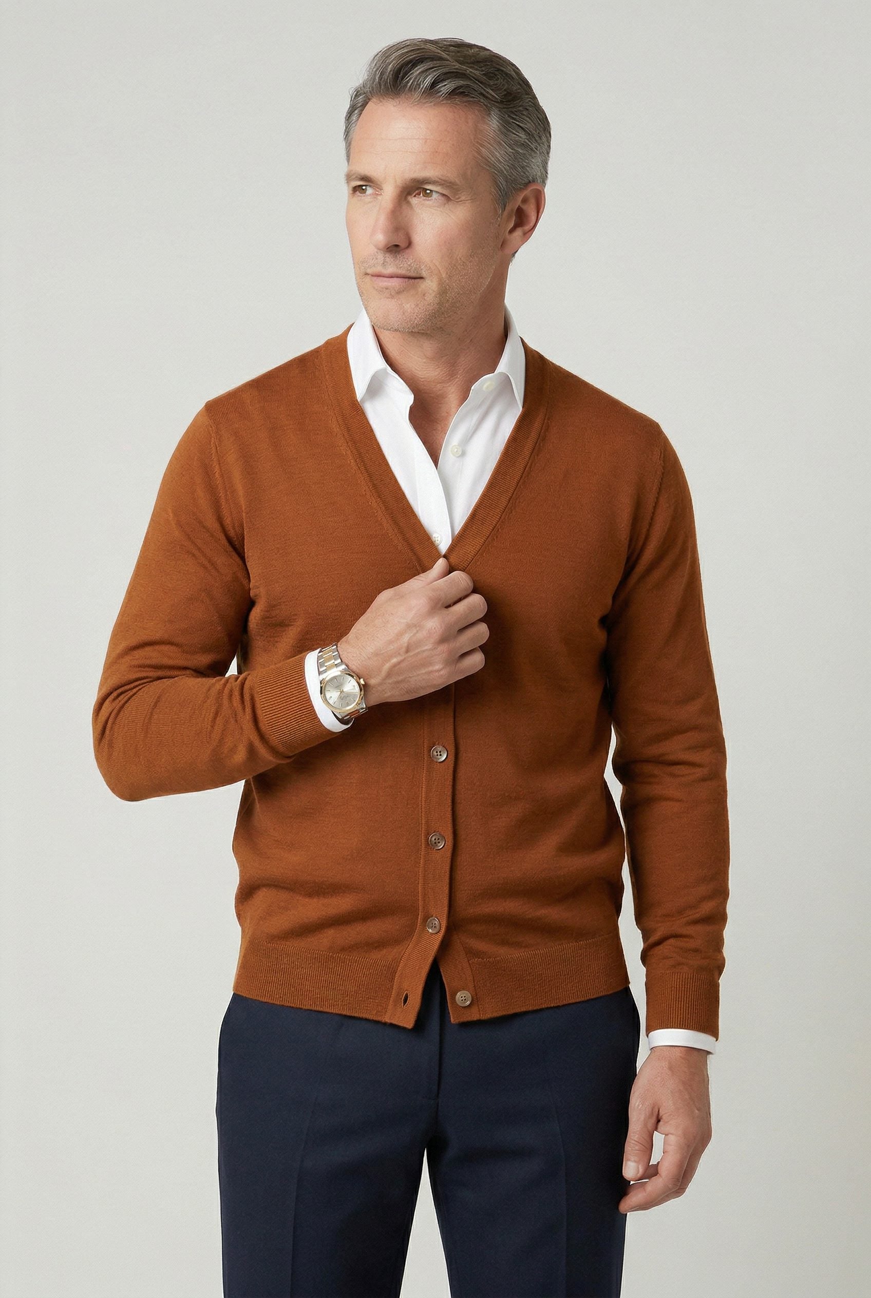 V-Hals Cardigan met Knoopsluiting voor Heren - Bruin