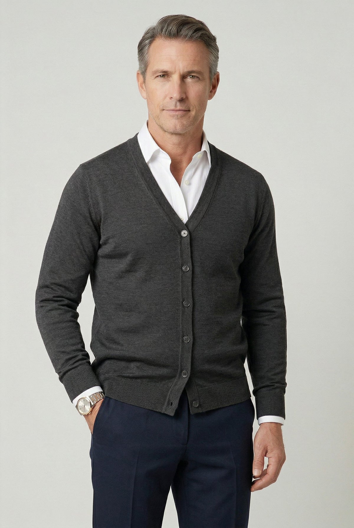V-Hals Cardigan met Knoopsluiting voor Heren - Grijs