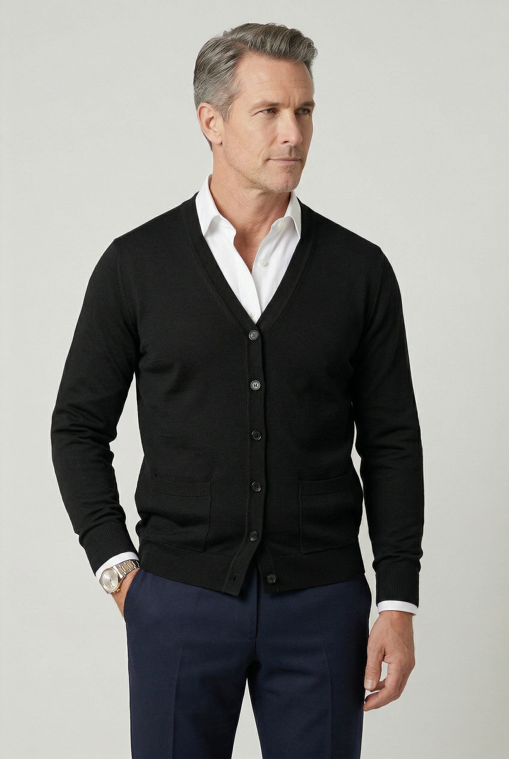 V-Hals Cardigan met Knoopsluiting voor Heren - Zwart