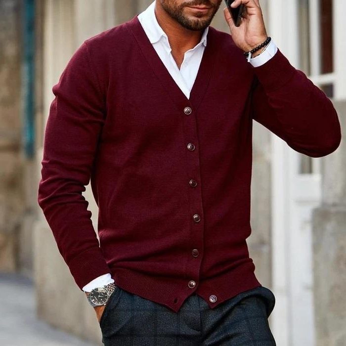 V-Hals Cardigan Vest voor Heren